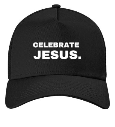 Black cap with the text "CELEBRATE JESUS." in white letters.